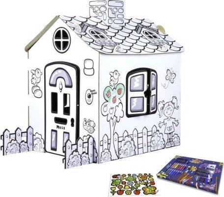 Раскраска домик с трубой. идея для игровой зоны в кафе: складные картонные домики-раскраски. какой выбрать размер