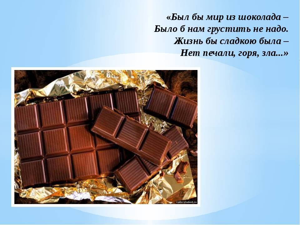 Проект на тему: ” о,шоколад! вредное или полезное лакомство?”