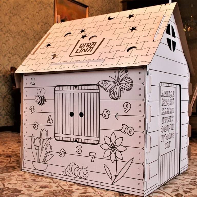 Идея для игровой зоны в кафе: складные картонные домики-раскраски