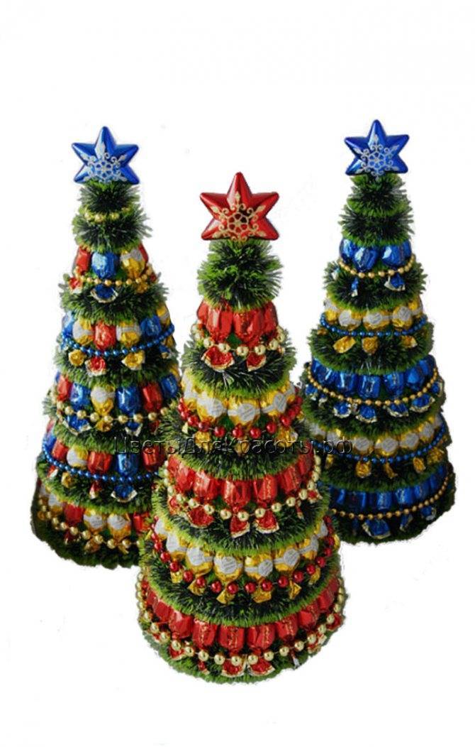 Сладкие елочки из конфет на новый год — шикарное украшение праздничного стола