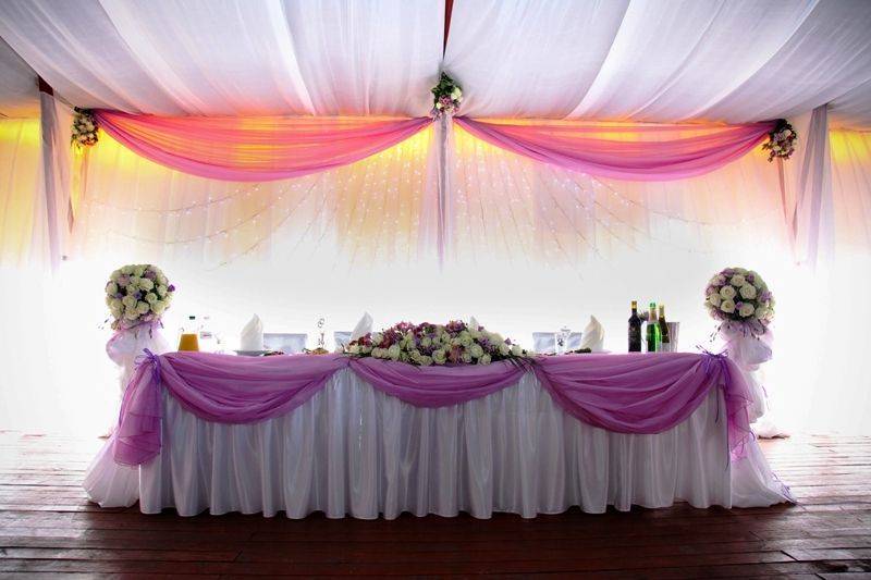 Оформление зала на свадьбу тканью – идеи декора