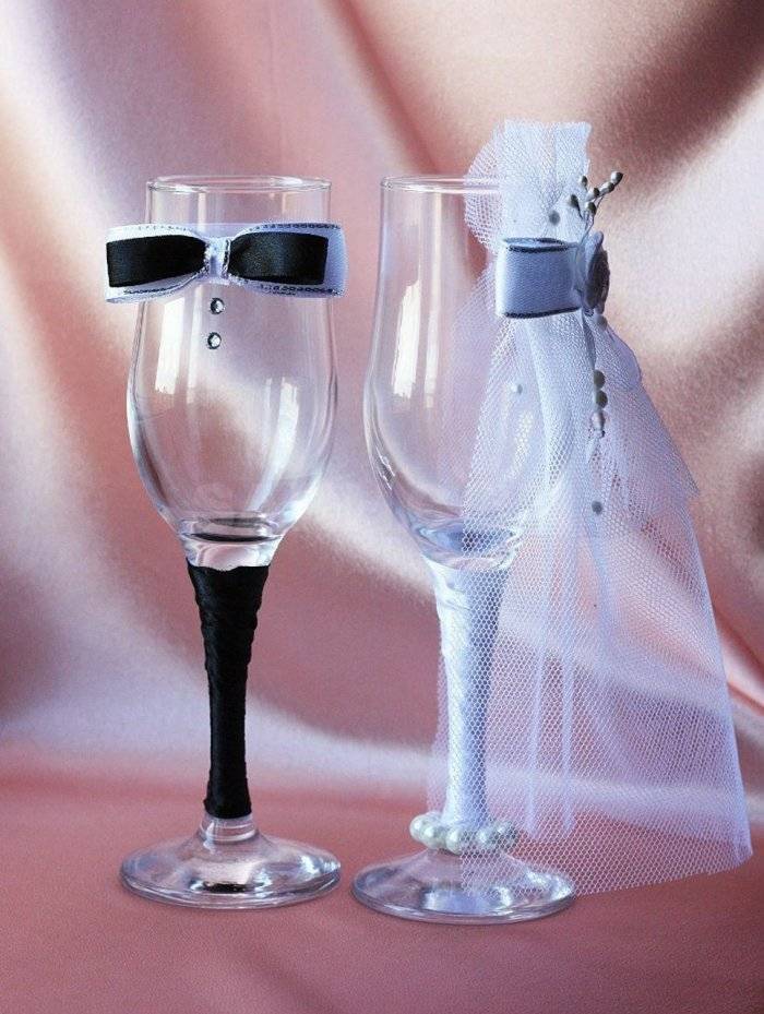 Свадебные бокалы своими руками — идеи украшения и стильные варианты оформления (90 фото)