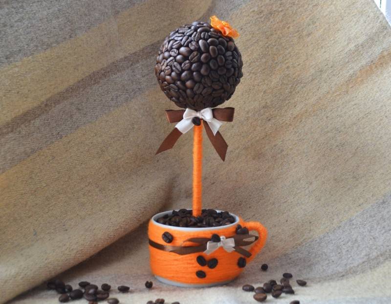 Топиарий из кофейных зерен – сердце, дерево и парящая чашка своими руками